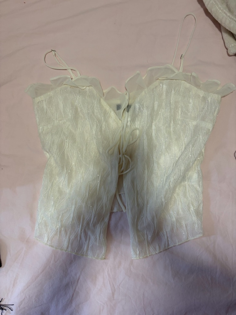 White sparkly open front tank top